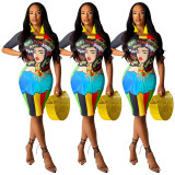 Character Print Short Sleeve Bodycon Dress SHD-9156