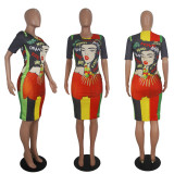 Character Print Short Sleeve Bodycon Dress SHD-9156