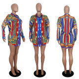 Casual Printed Long Sleeve Shirt Dress SHD-9128