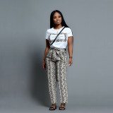 Fashion Snake Pattern Pants Short Sleeve Suit SHD-9154