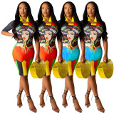 Character Print Short Sleeve Bodycon Dress SHD-9156