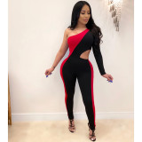 Sexy Splice One Shoulder Hollow Jumpsuits SHD-9218