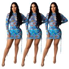 Sexy Butterfly Print Mesh Persctive Mini Dress SHD-9219