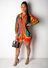 Casual Printed Long Sleeve Shirt Dress SHD-9128