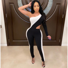 Sexy Splice One Shoulder Hollow Jumpsuits SHD-9218