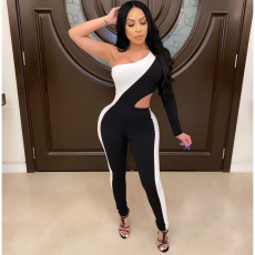 Sexy Splice One Shoulder Hollow Jumpsuits SHD-9218