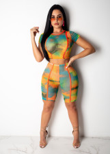Tie Dye Printed Mesh Perspective 2 Piece Sets SHD-9111