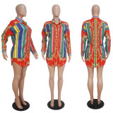 Casual Printed Long Sleeve Shirt Dress SHD-9128