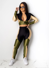 Three-color Stitching Long Sleeve Sports Two-piece Suit SHD-9185