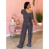 Plus Size Loose Striped Short Sleeve Jumpsuits CL-6042
