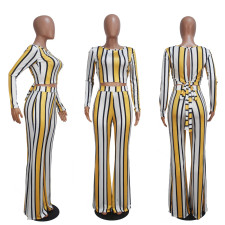 Sexy Striped Open Back Two Piece Pants Set SHD-9046