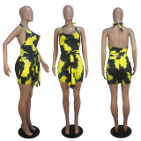 Tie Dye Print Halter Backless Rompers SHD-9106