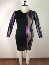 Plus Size Seuqin Patchwork Fat MM Bodycon Dress OSM-5270