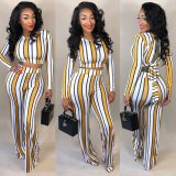 Sexy Striped Open Back Two Piece Pants Set SHD-9046