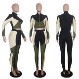 Three-color Stitching Long Sleeve Sports Two-piece Suit SHD-9185