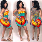 Plus Size Tie Dye Print Backless Cross Strap Rompers ASL-6257