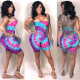 Plus Size Tie Dye Print Backless Cross Strap Rompers ASL-6257