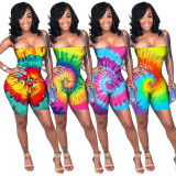 Plus Size Tie Dye Print Backless Cross Strap Rompers ASL-6257