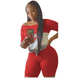 Plus Size Casual Striped T Shirt And Shorts Set LUO-3054