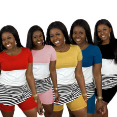 Plus Size Casual Striped T Shirt And Shorts Set LUO-3054