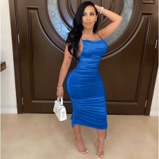 Sexy Backless Cross Strap Bodycon Midi Dress BGN-050