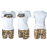 Plus Size Leopard Print T Shirt And Shorts 2 Piece Sets QY-5130-1