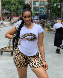 Plus Size Leopard Print T Shirt And Shorts 2 Piece Sets QY-5130-2
