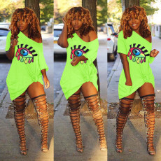 Plus Size Casual Eye Print Short Sleeve T Shirt Dress QY-5165-1