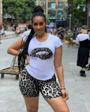 Plus Size Leopard Print T Shirt And Shorts 2 Piece Sets QY-5130-2