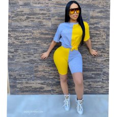 Contrast Color Short Sleeve Two Piece Sets WSM-5140