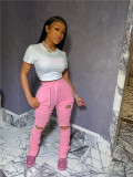 Solid Ruched Holes Long Sweatpants SMD-2024