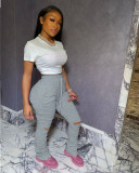 Solid Ruched Holes Long Sweatpants SMD-2024