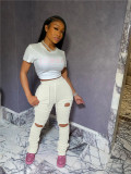 Solid Stacked Holes Long Sweatpants SMD-2024-2