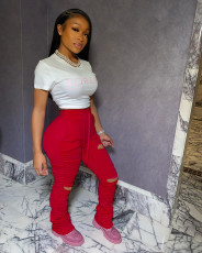 Solid Stacked Holes Long Sweatpants SMD-2024-2