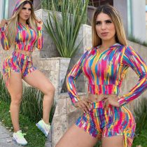 Plus Size Tie Dye Print Hooded Two Piece Sets MDF-5119