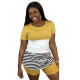 Plus Size Casual Striped T Shirt And Shorts Set LUO-3054-1