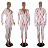 Plus Size Lip Print Long Sleeve One Piece Jumpsuits SHD-9225
