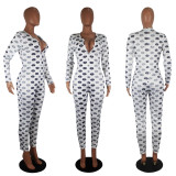 Plus Size Lip Print Long Sleeve One Piece Jumpsuits SHD-9225