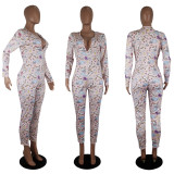 Plus Size Lip Print Long Sleeve One Piece Jumpsuits SHD-9225