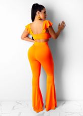 Sexy Backless Ruffles Sleeve Flared Jumpsuits BGN-051