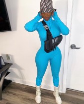 Plus Size Solid Long Sleeve Zipper Skinny Jumpsuits CL-6049-1