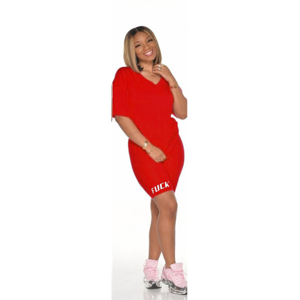 Casual Letter Print Short Sleeve Two Piece Sets CHY-1219