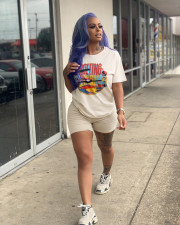 Plus Size Letter Pattern Short Sleeve Sports 2 Piece Set FNN-8199