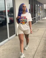 Plus Size Letter Pattern Short Sleeve Sports 2 Piece Set FNN-8199