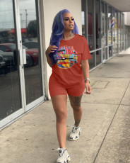 Plus Size Letter Pattern Short Sleeve Sports 2 Piece Set FNN-8199-1