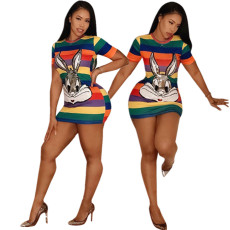 Plus Size Sequin Cartoon Mini T Shirt Dress FNN-8203-1