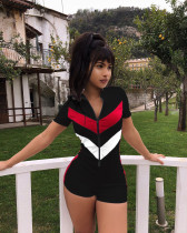 Plus Size Patchwork Short Sleeve Activewear Playsuit FNN-8087-1