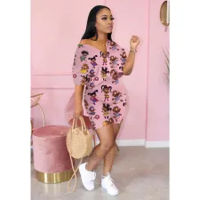 Plus Size Cartoon Print Casual Two Piece Shorts Set CQ-5319