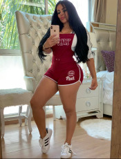 Pink Letter Print Strap Casual Playsuit NM-N8107