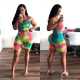 Tie Dye Print Tank Top And Shorts Fitness 2 Piece Sets WSM-A5137
